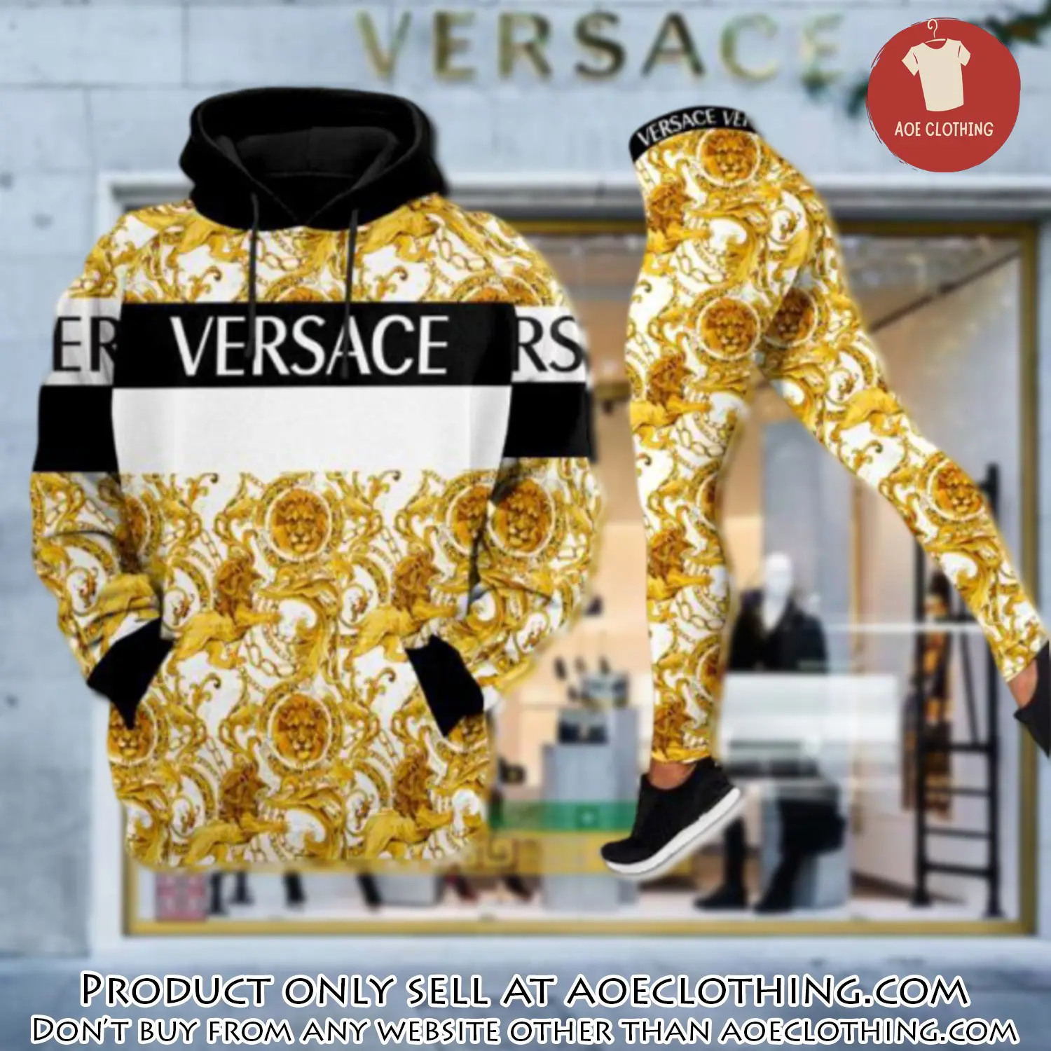 Gianni versace gold white hoodie legging set luxury for women aoe1424061
